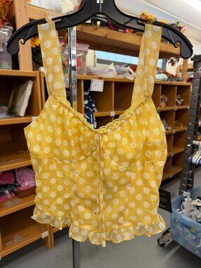 Lulus Luci Yellow Polka Dot Ruffled Tank Top